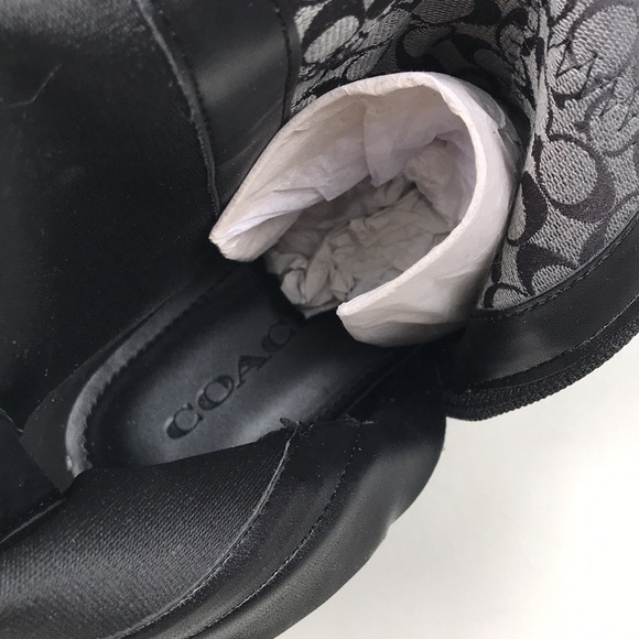 COACH Farrah Black Leather Tall Riding Boots Logo Buckle NEW NWOB - Picture 13 of 16